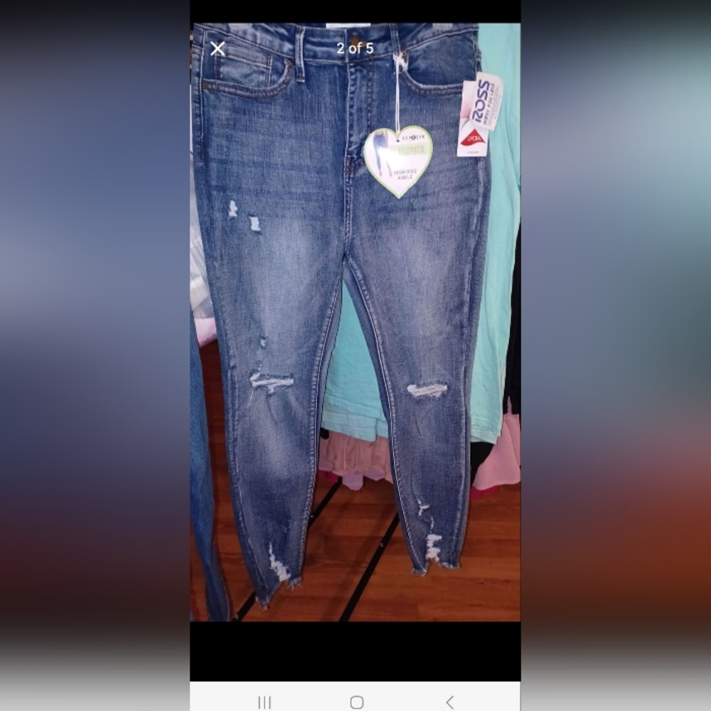 Telfar Blue Distressed Jeans High Rise - Picture 2 of 5
